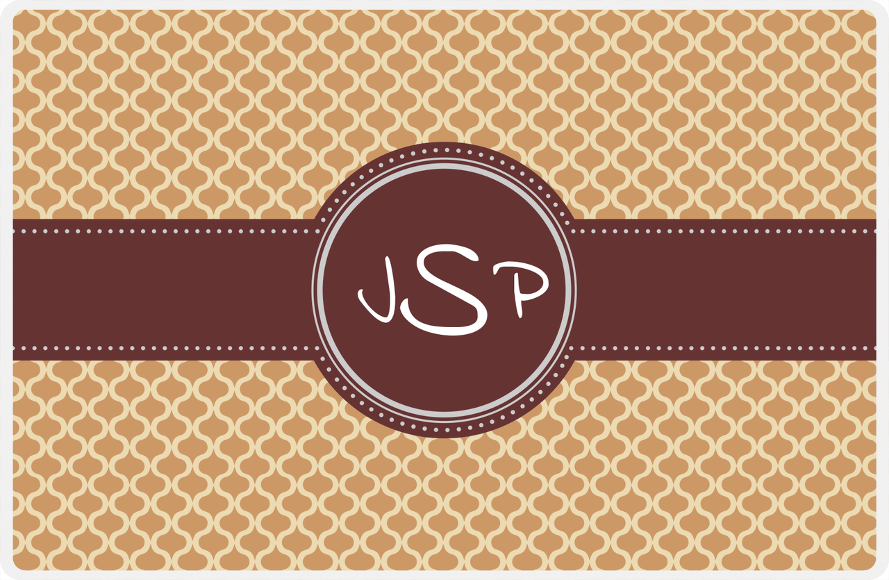 Personalized Hourglass Placemat - Light Brown and Champagne - Brown Circle Frame With Ribbon -  View