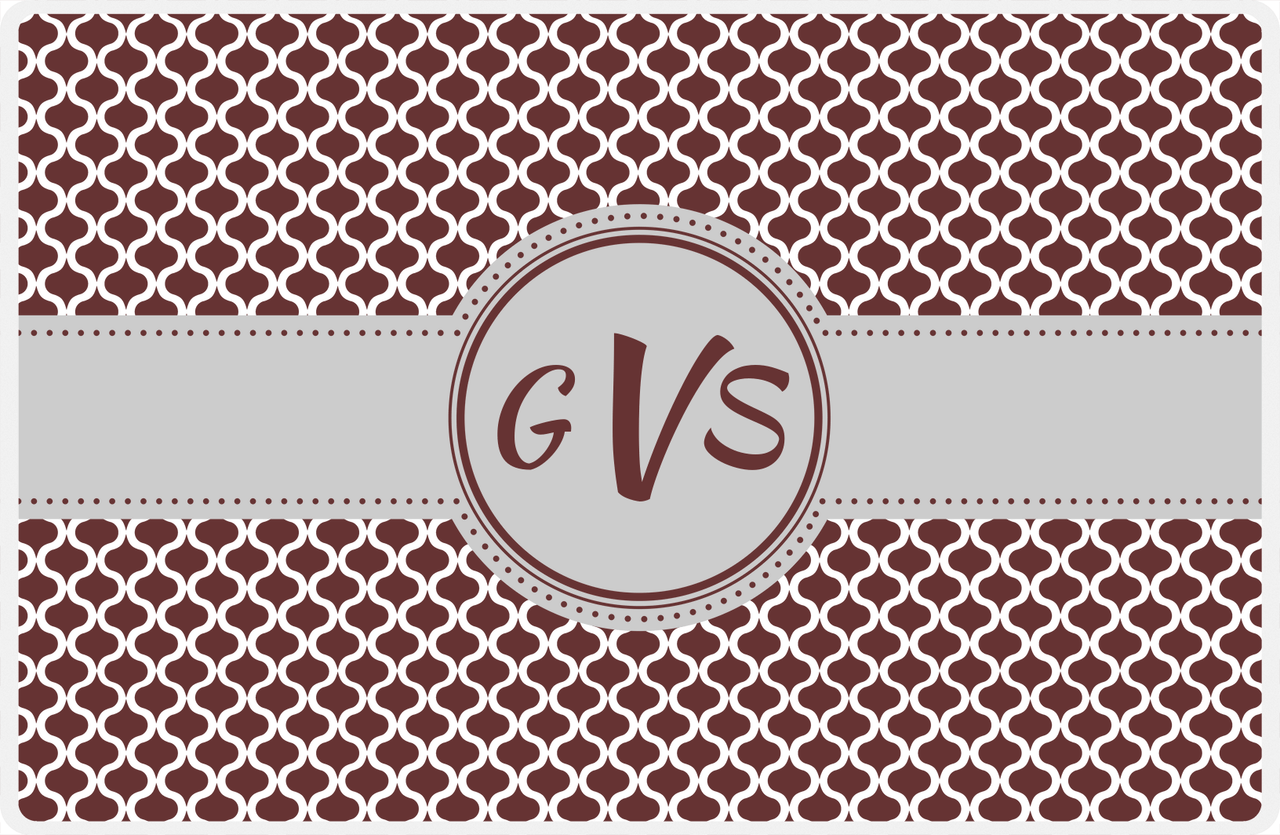 Personalized Hourglass Placemat - Brown and White - Light Grey Circle Frame With Ribbon -  View