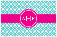Thumbnail for Personalized Hourglass Placemat - Viking Blue and White - Hot Pink Circle Frame With Ribbon -  View