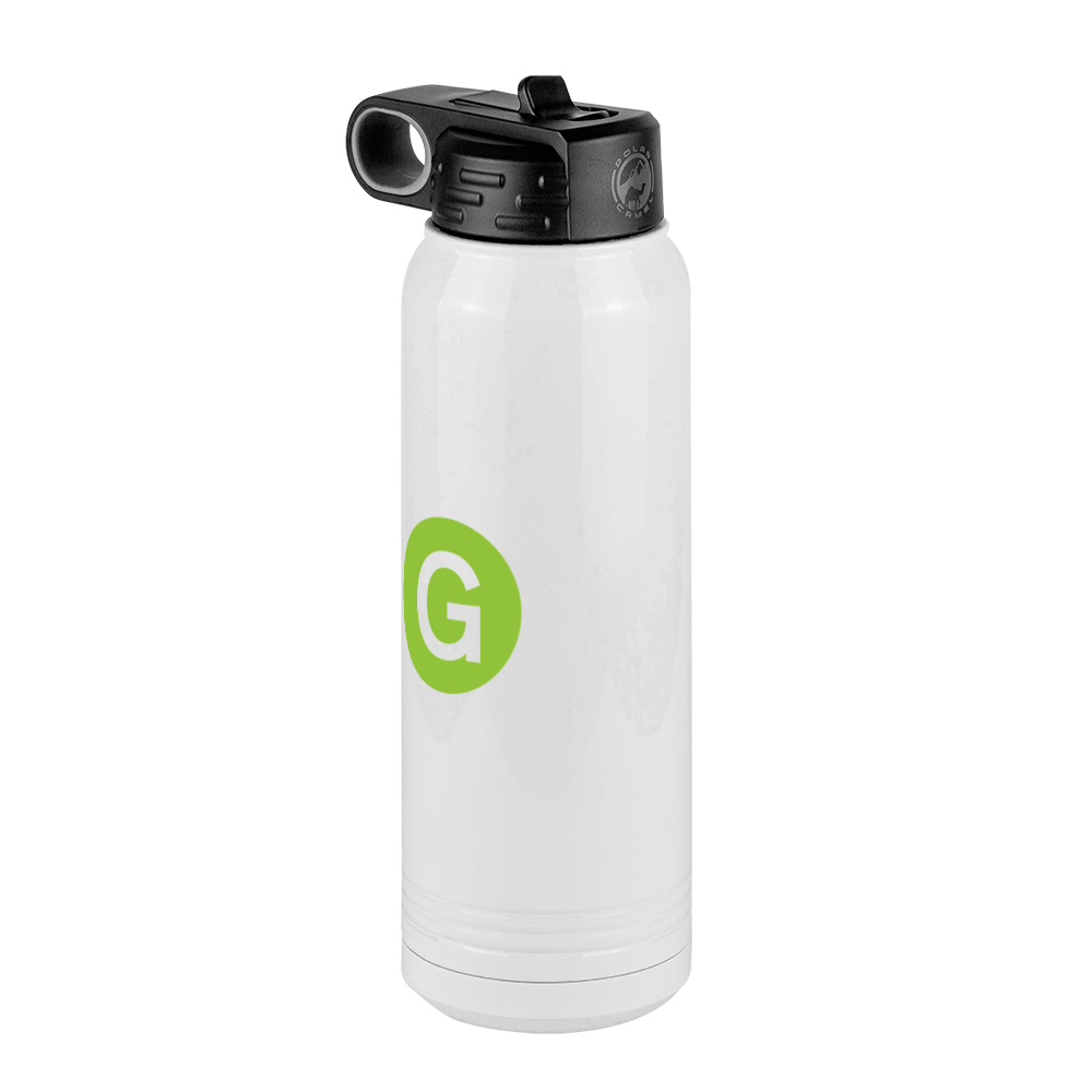 Personalized Initial Water Bottle (30 oz) - New York Subway G Train - Front Left View