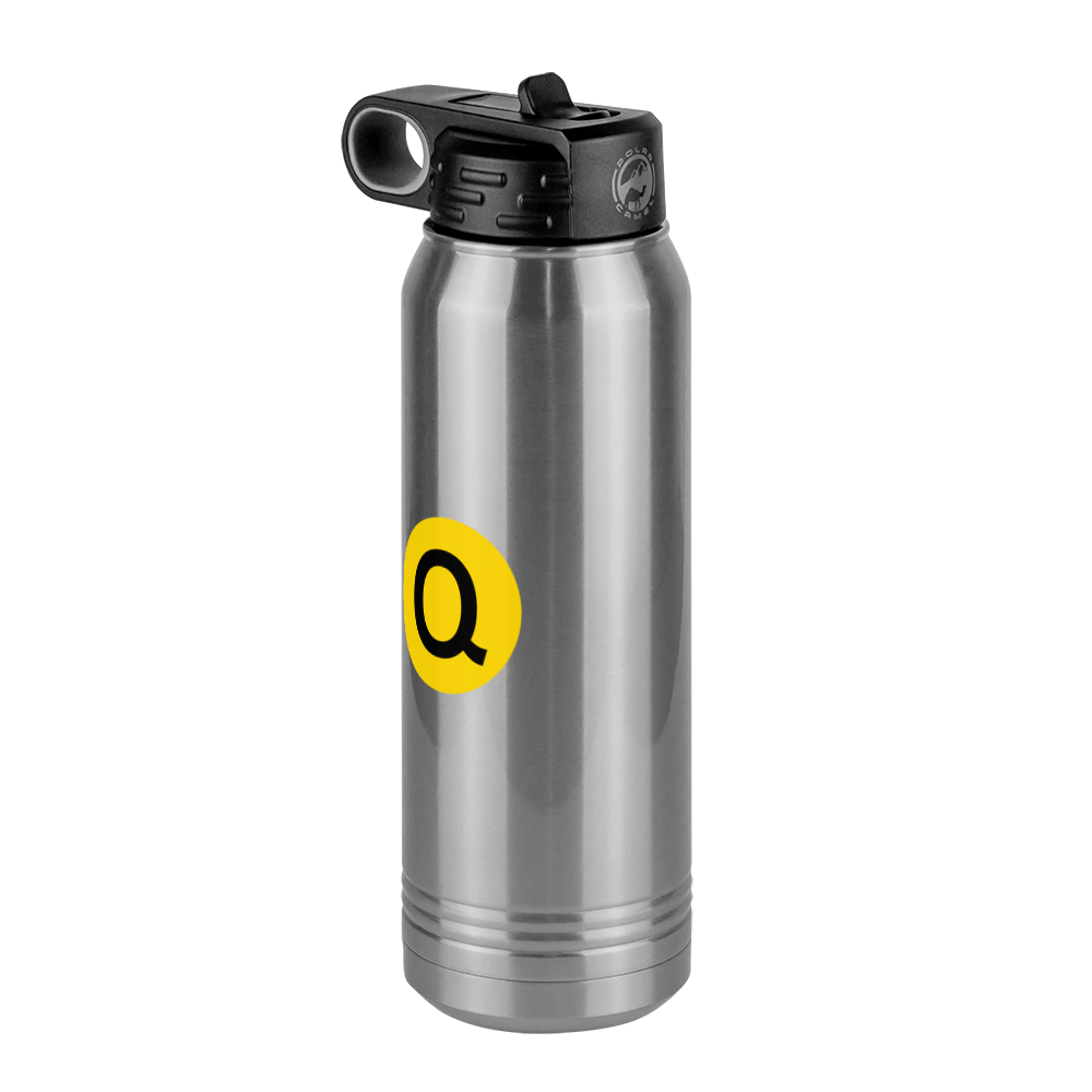 Personalized Initial Water Bottle (30 oz) - New York Subway Q Train - Front Left View