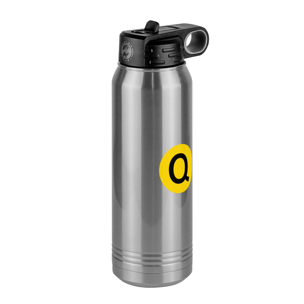 Personalized Initial Water Bottle (30 oz) - New York Subway Q Train - Front Right View