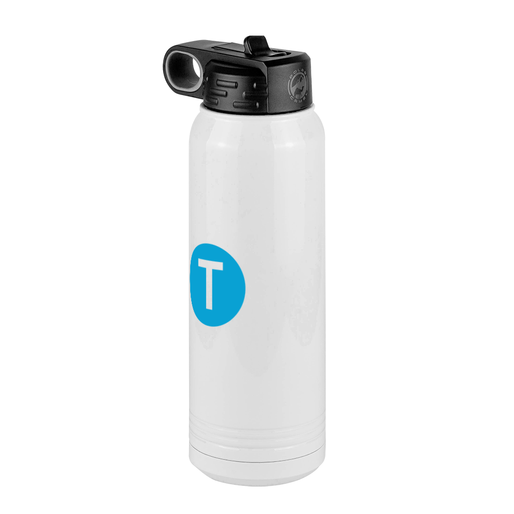 Personalized Initial Water Bottle (30 oz) - New York Subway T Train - Front Left View
