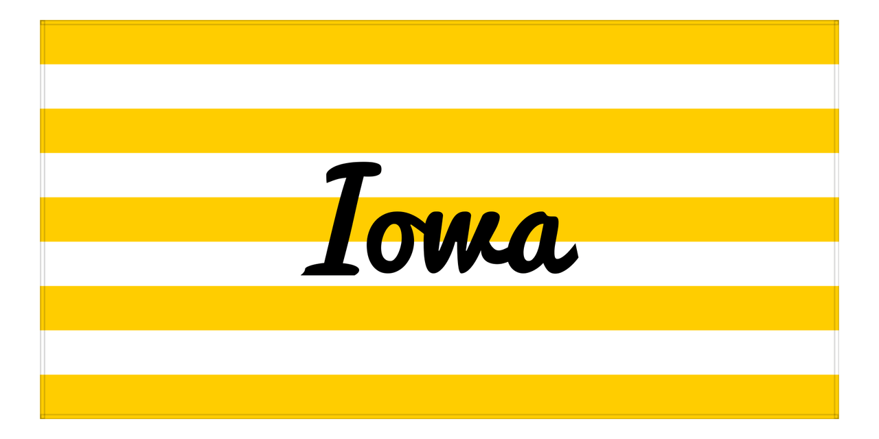 Personalized Iowa Striped Beach Towel - Yellow and White - Front View