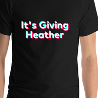 Thumbnail for It's Giving Heather T-Shirt - Black - TikTok Trends - Shirt Close-Up View