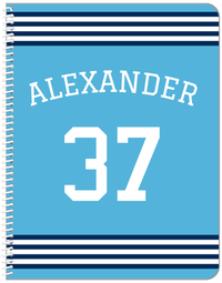 Thumbnail for Personalized Jersey Number Notebook with Arched Name - Blue and Navy - Triple Stripe - Front View