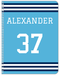 Thumbnail for Personalized Jersey Number Notebook - Blue and Navy - Double Stripe - Front View