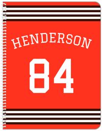 Thumbnail for Personalized Jersey Number Notebook with Arched Name - Orange and Brown - Triple Stripe - Front View