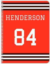 Thumbnail for Personalized Jersey Number Notebook - Orange and Brown - Double Stripe - Front View