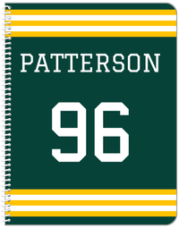 Thumbnail for Personalized Jersey Number Notebook - Green and Yellow - Double Stripe - Front View