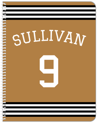 Thumbnail for Personalized Jersey Number Notebook with Arched Name - Gold and Black - Triple Stripe - Front View