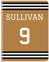 Thumbnail for Personalized Jersey Number Notebook - Gold and Black - Double Stripe - Front View