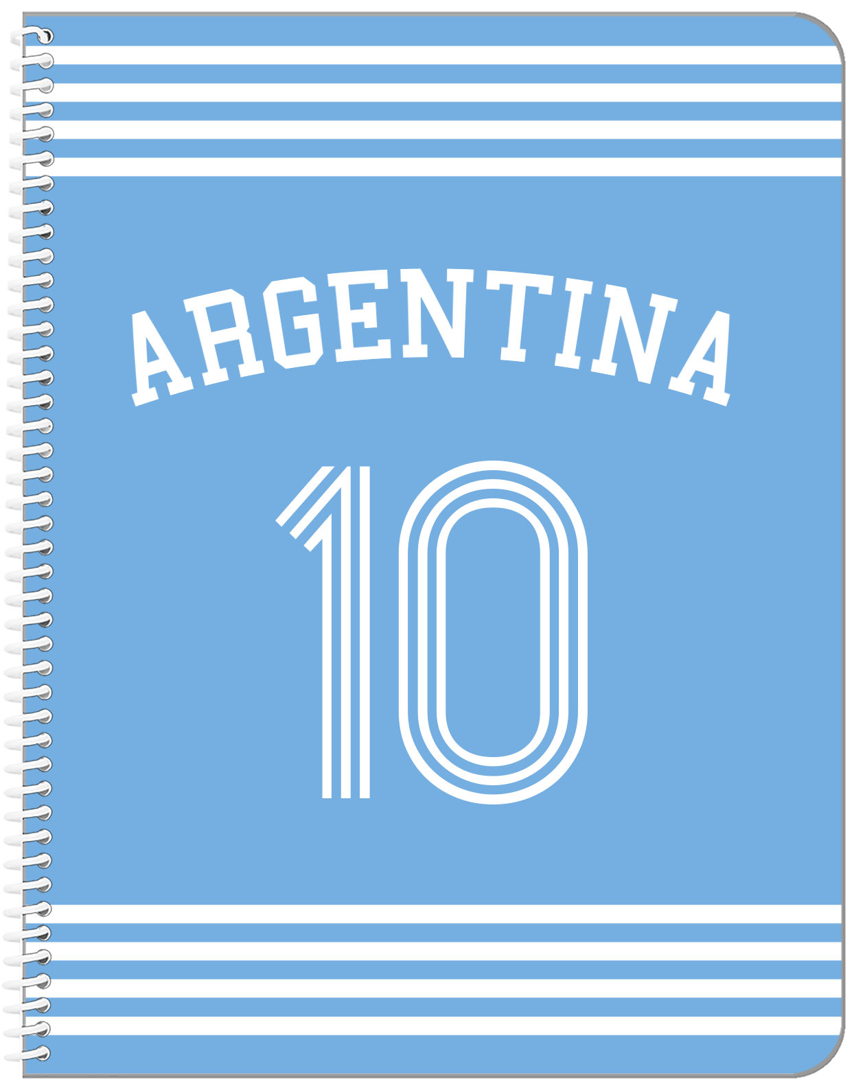 Personalized Jersey Number Notebook with Arched Name - Argentina - Triple Stripe - Front View