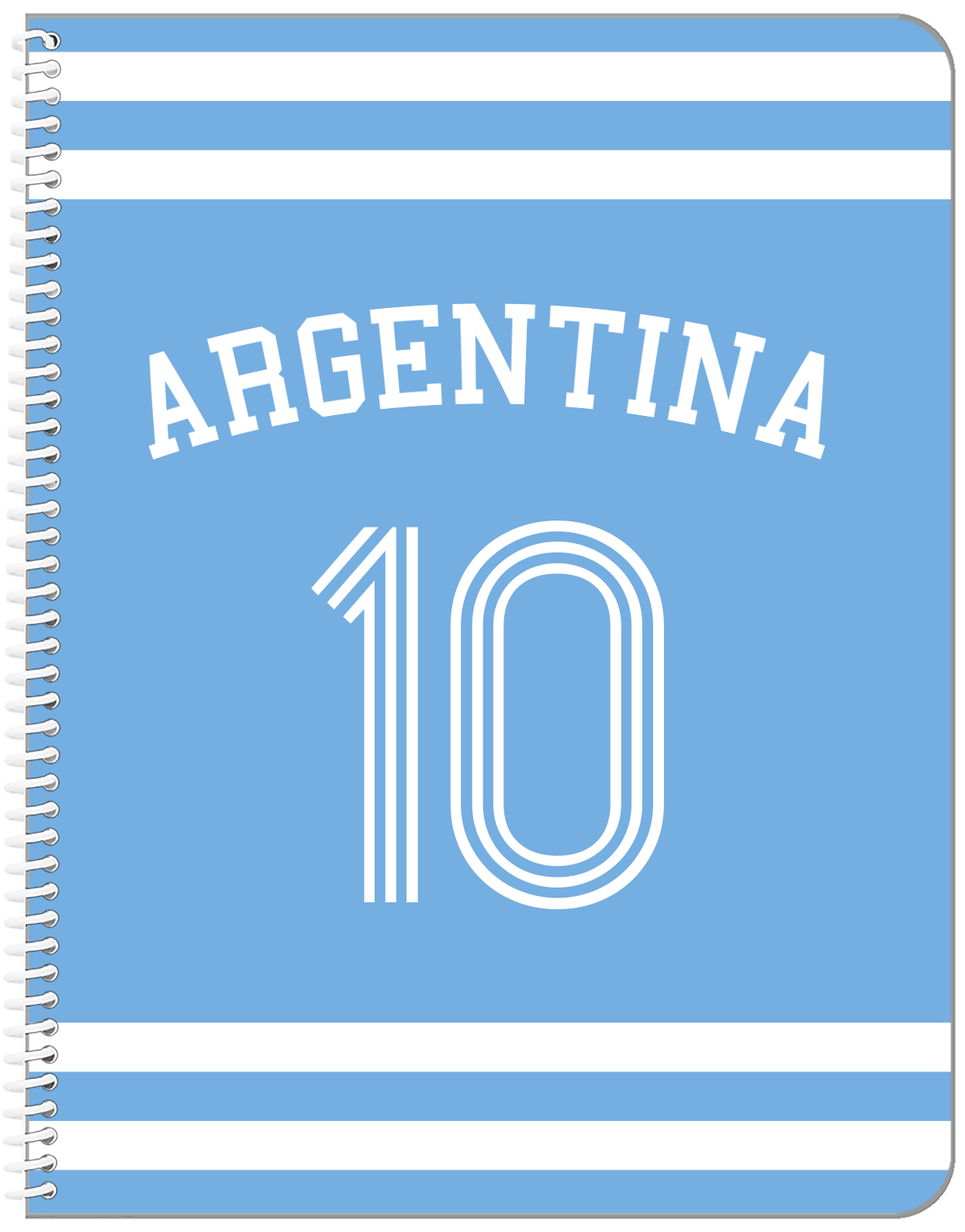 Personalized Jersey Number Notebook with Arched Name - Argentina - Single Stripe - Front View