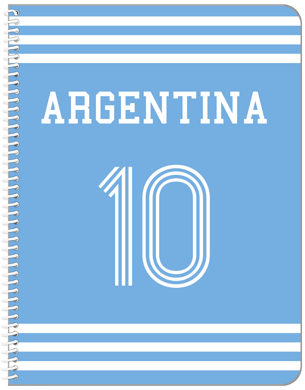 Personalized Jersey Number Notebook - Argentina - Double Stripe - Front View