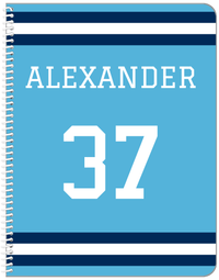 Thumbnail for Personalized Jersey Number Notebook - Blue and Navy - Single Stripe - Front View