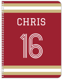 Thumbnail for Personalized Jersey Number Notebook - Red and Gold - Single Stripe - Front View