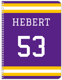 Thumbnail for Personalized Jersey Number Notebook - Purple and Gold - Single Stripe - Front View