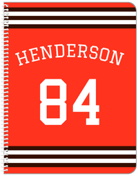 Thumbnail for Personalized Jersey Number Notebook with Arched Name - Orange and Brown - Double Stripe - Front View