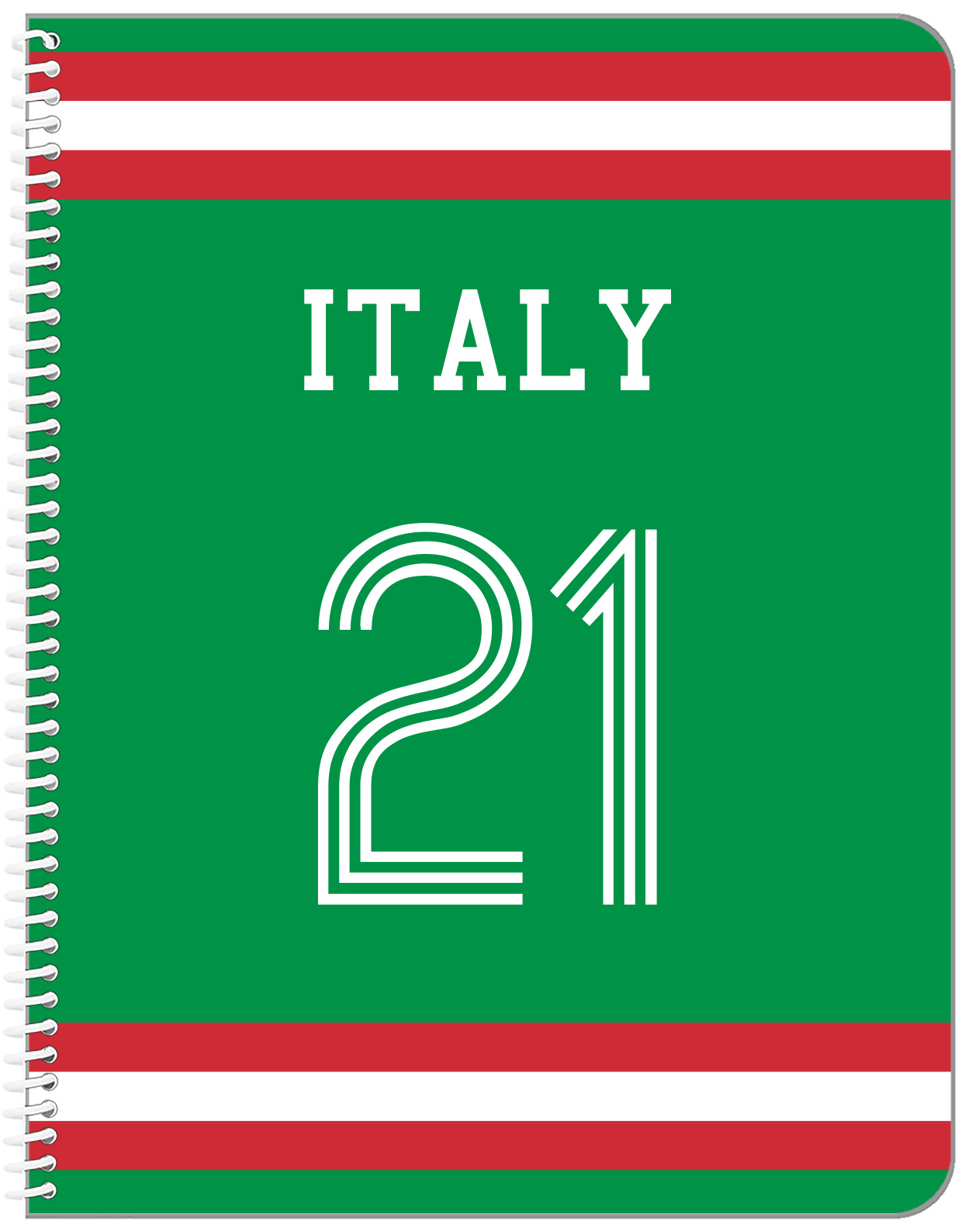 Personalized Jersey Number Notebook - Italy - Single Stripe - Front View