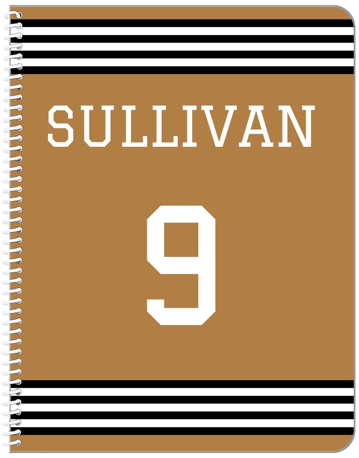Personalized Jersey Number Notebook - Gold and Black - Triple Stripe - Front View