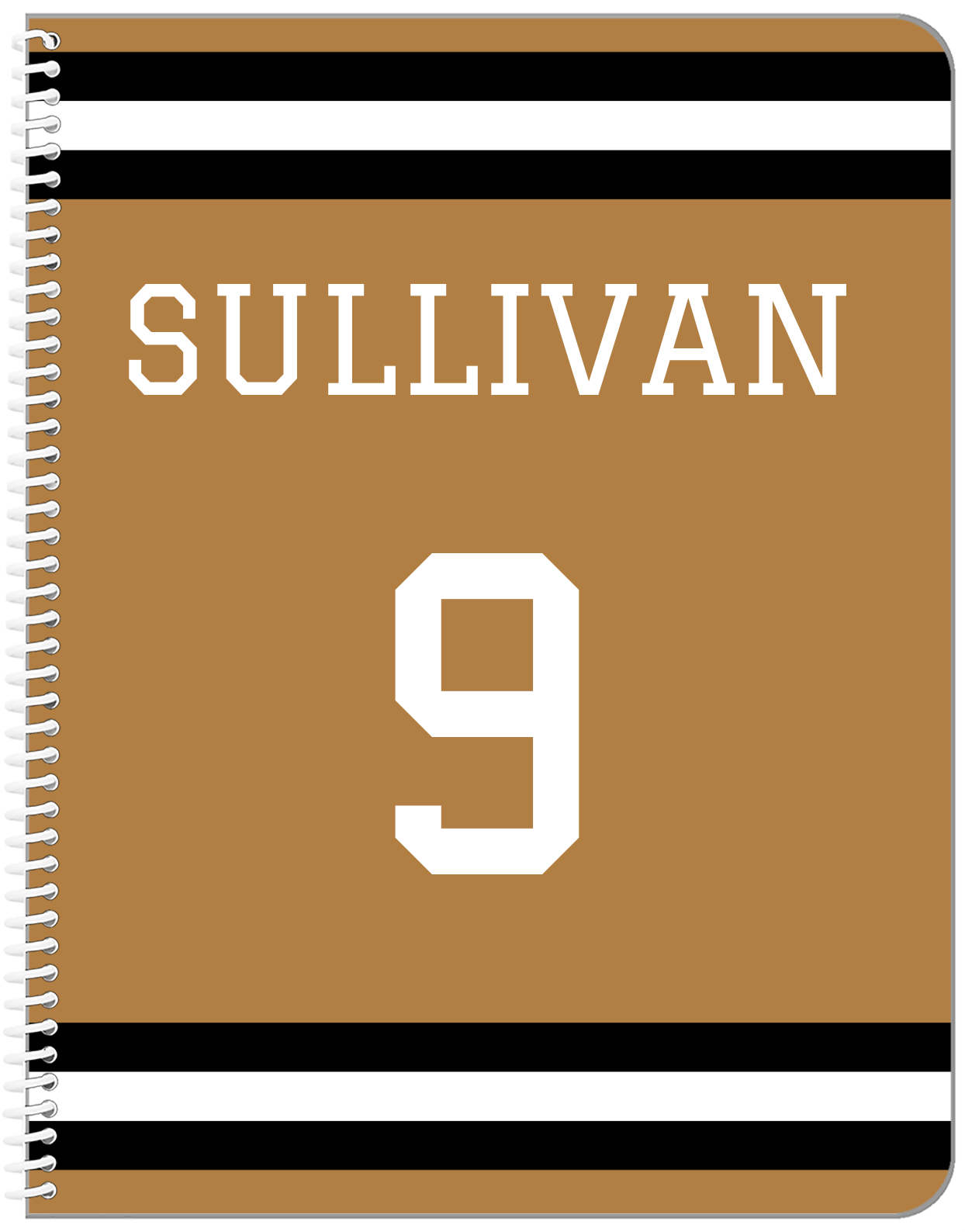 Personalized Jersey Number Notebook - Gold and Black - Single Stripe - Front View
