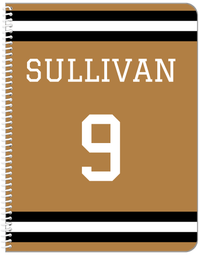 Thumbnail for Personalized Jersey Number Notebook - Gold and Black - Single Stripe - Front View