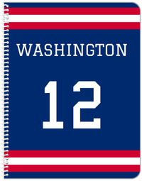 Thumbnail for Personalized Jersey Number Notebook - Blue and Red - Single Stripe - Front View