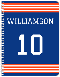 Thumbnail for Personalized Jersey Number Notebook - Blue and Orange - Triple Stripe - Front View