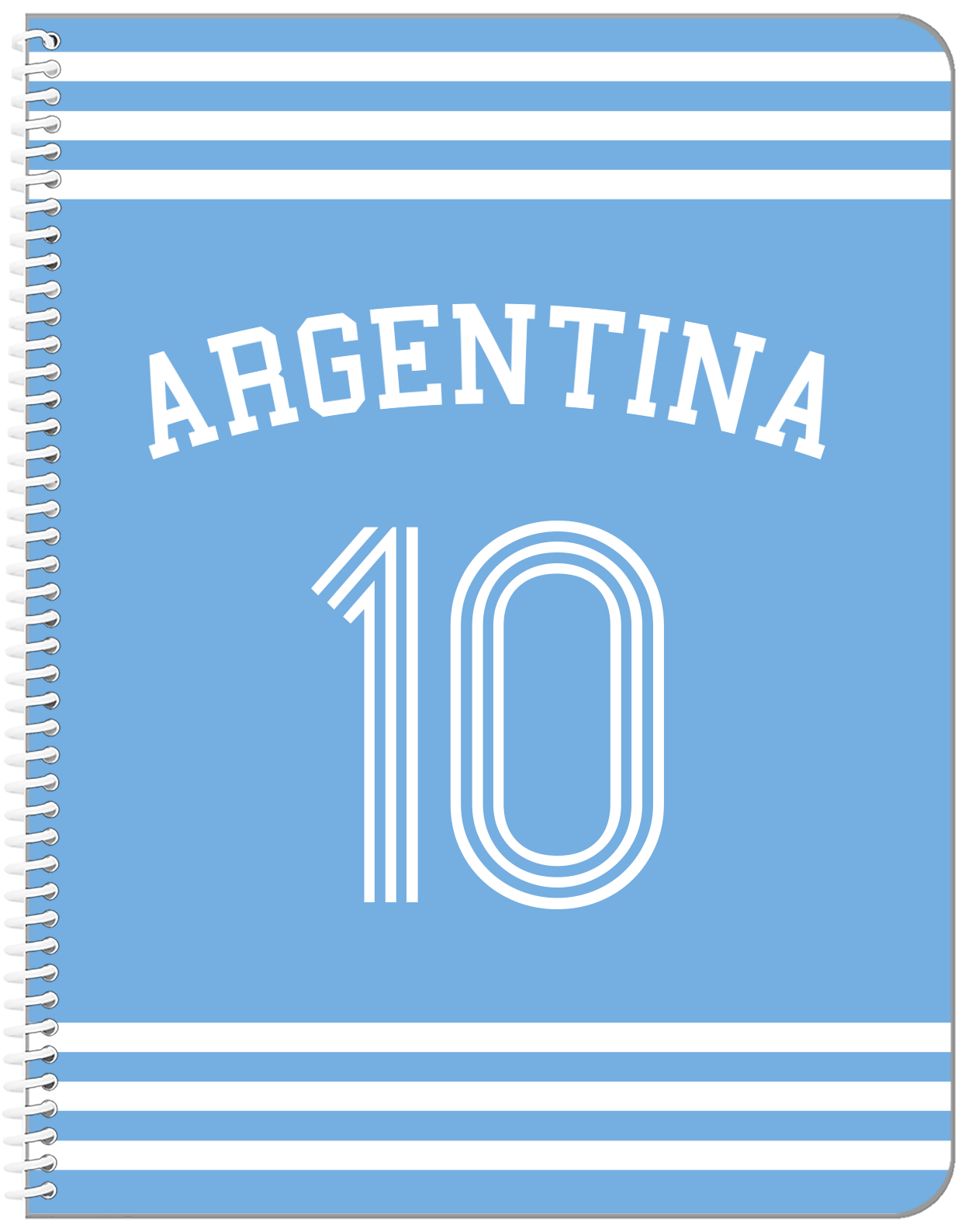 Personalized Jersey Number Notebook with Arched Name - Argentina - Double Stripe - Front View