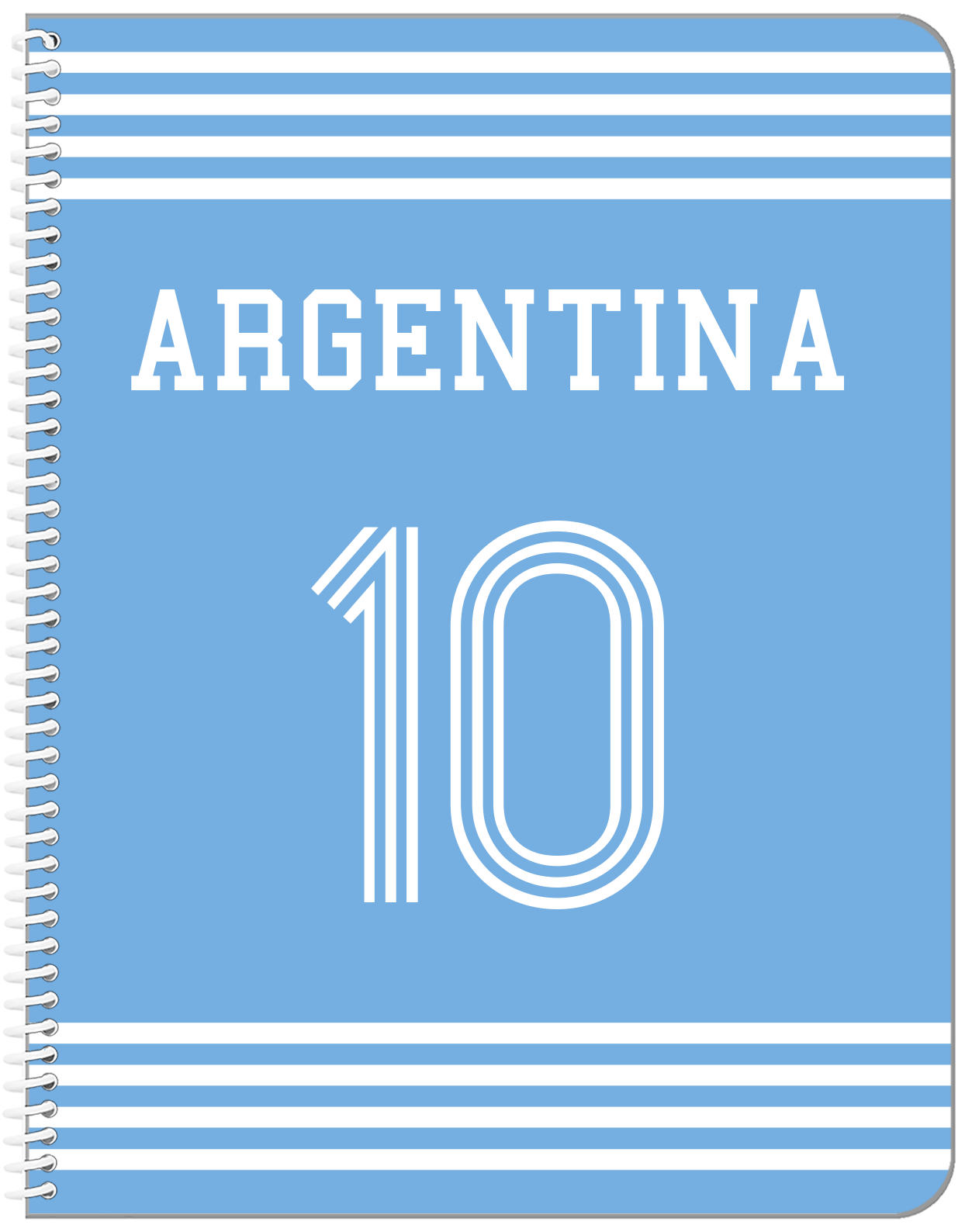 Personalized Jersey Number Notebook - Argentina - Triple Stripe - Front View