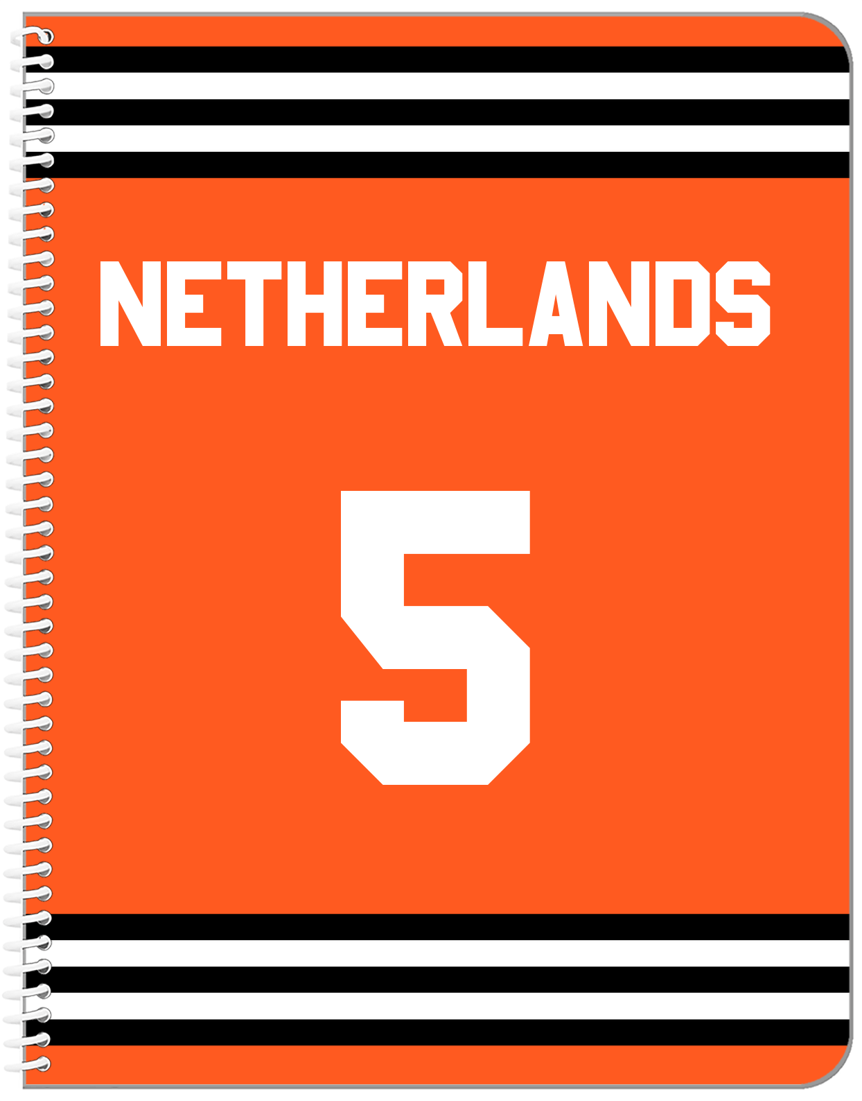 Personalized Jersey Number Notebook - Netherlands - Double Stripe - Front View