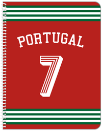 Thumbnail for Personalized Jersey Number Notebook with Arched Name - Portugal - Triple Stripe - Front View