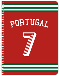 Thumbnail for Personalized Jersey Number Notebook with Arched Name - Portugal - Double Stripe - Front View