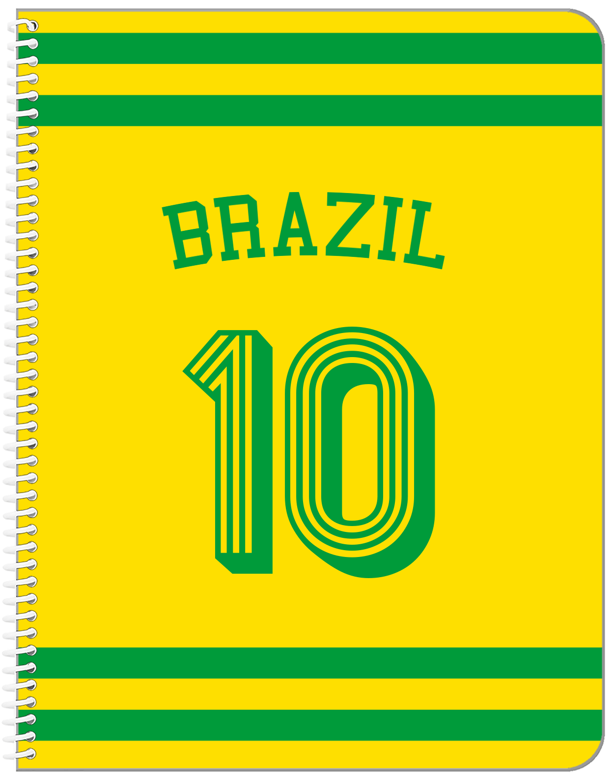 Personalized Jersey Number Notebook with Arched Name - Brazil - Single Stripe - Front View