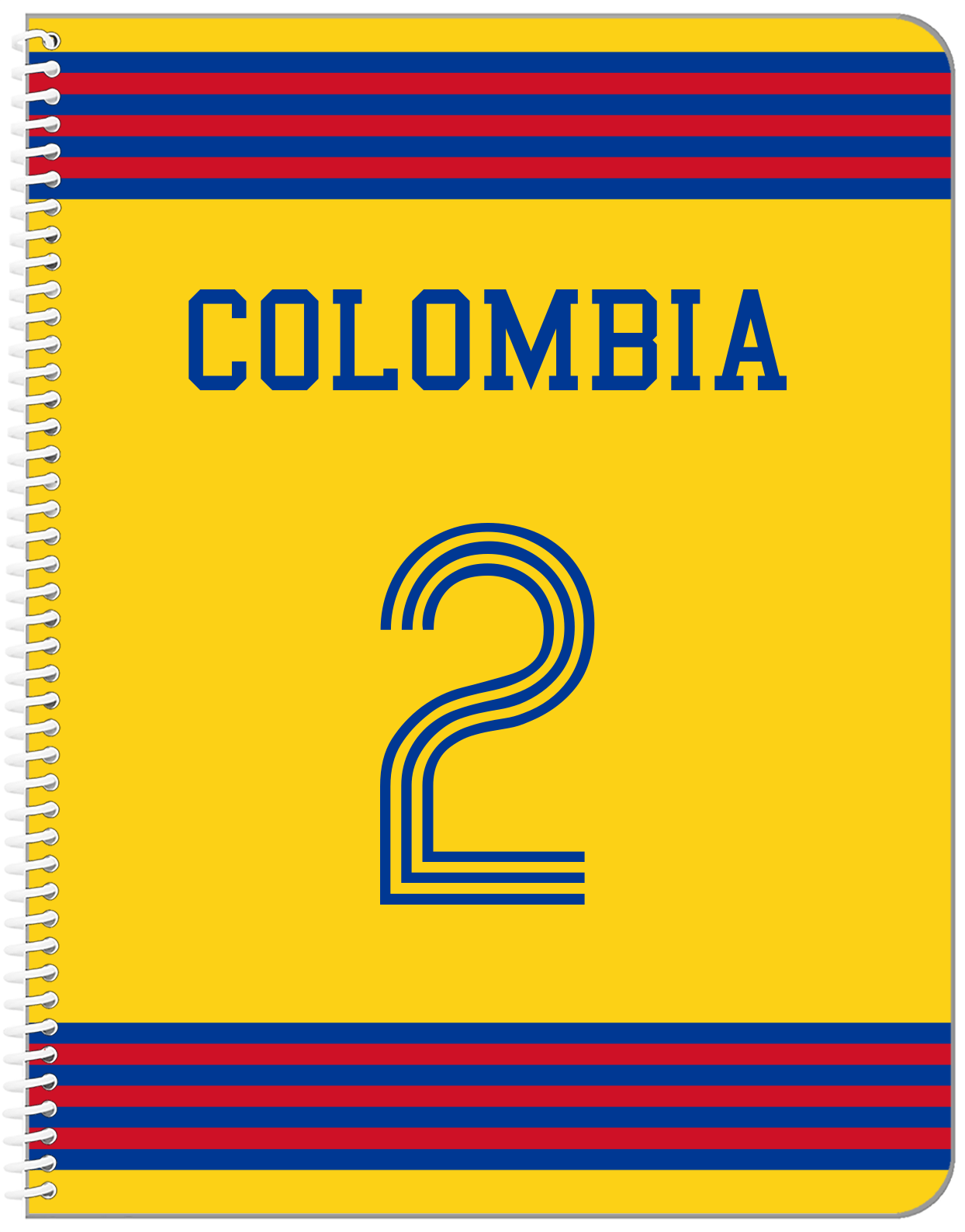 Personalized Jersey Number Notebook - Colombia - Triple Stripe - Front View