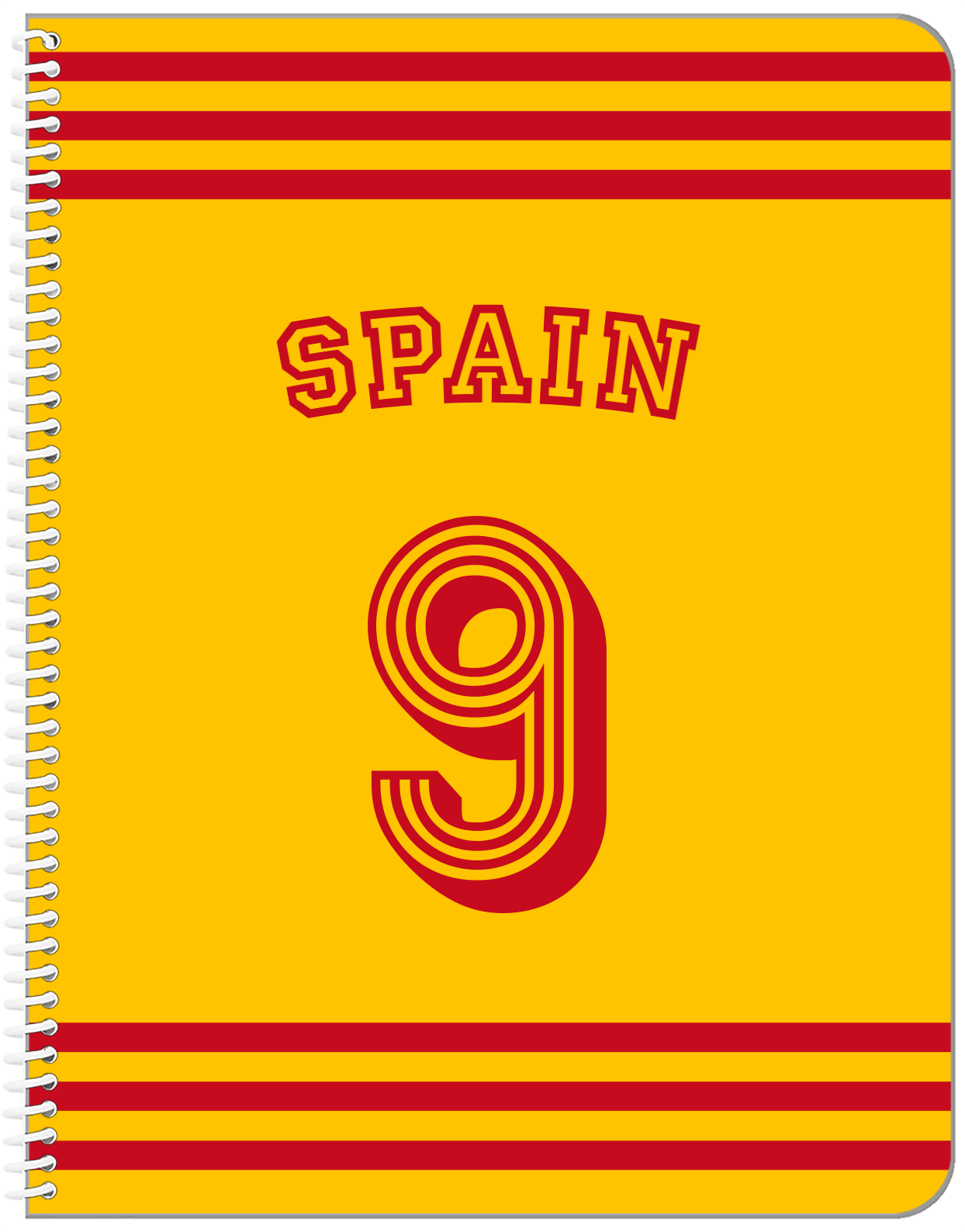 Personalized Jersey Number Notebook with Arched Name - Spain - Double Stripe - Front View