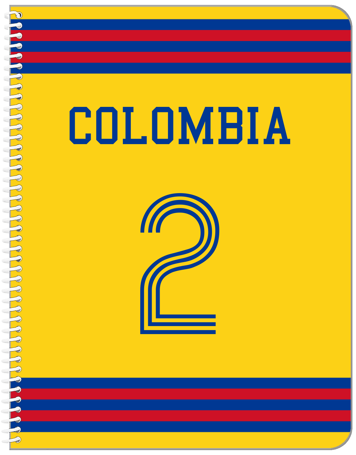 Personalized Jersey Number Notebook - Colombia - Double Stripe - Front View