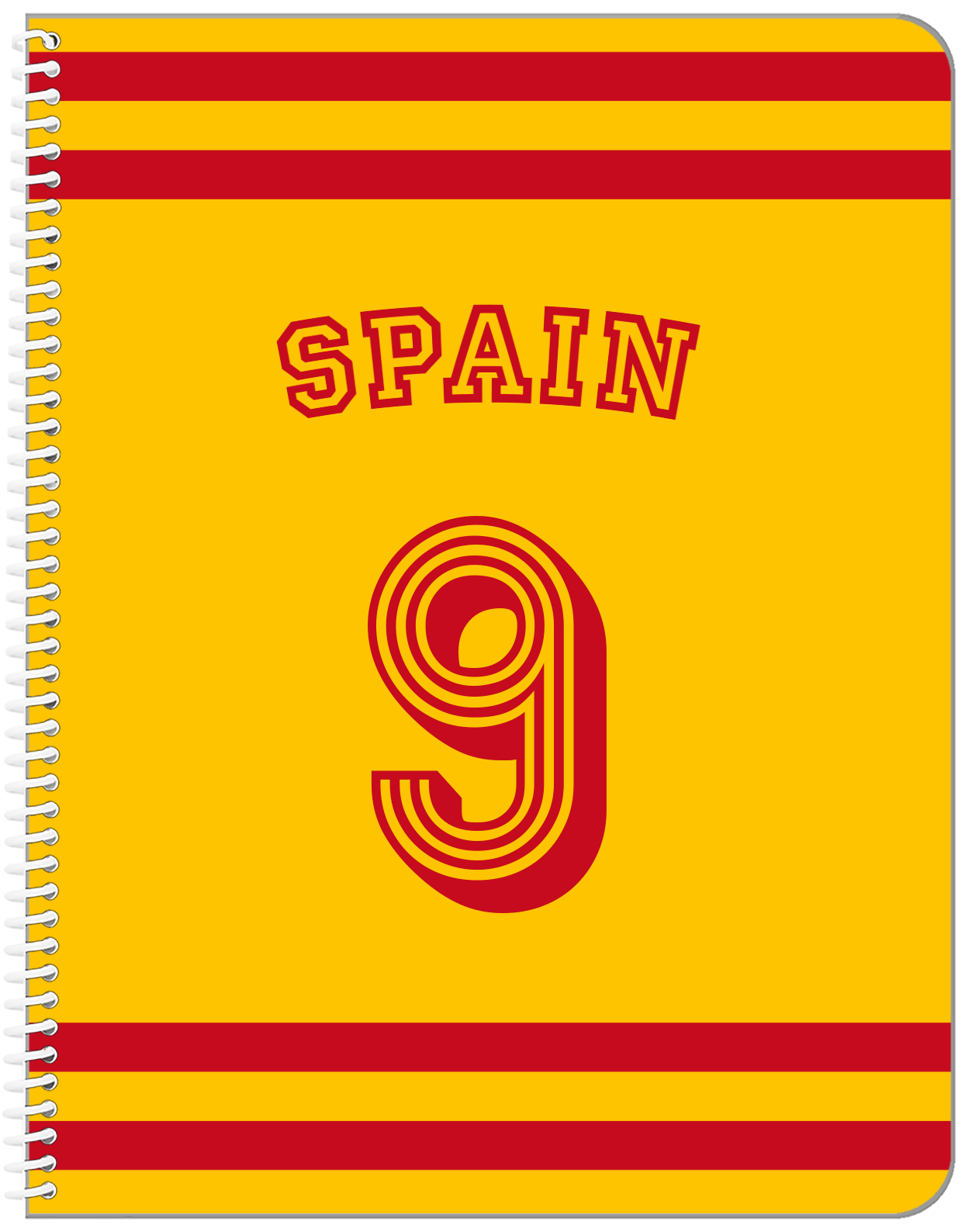 Personalized Jersey Number Notebook with Arched Name - Spain - Single Stripe - Front View