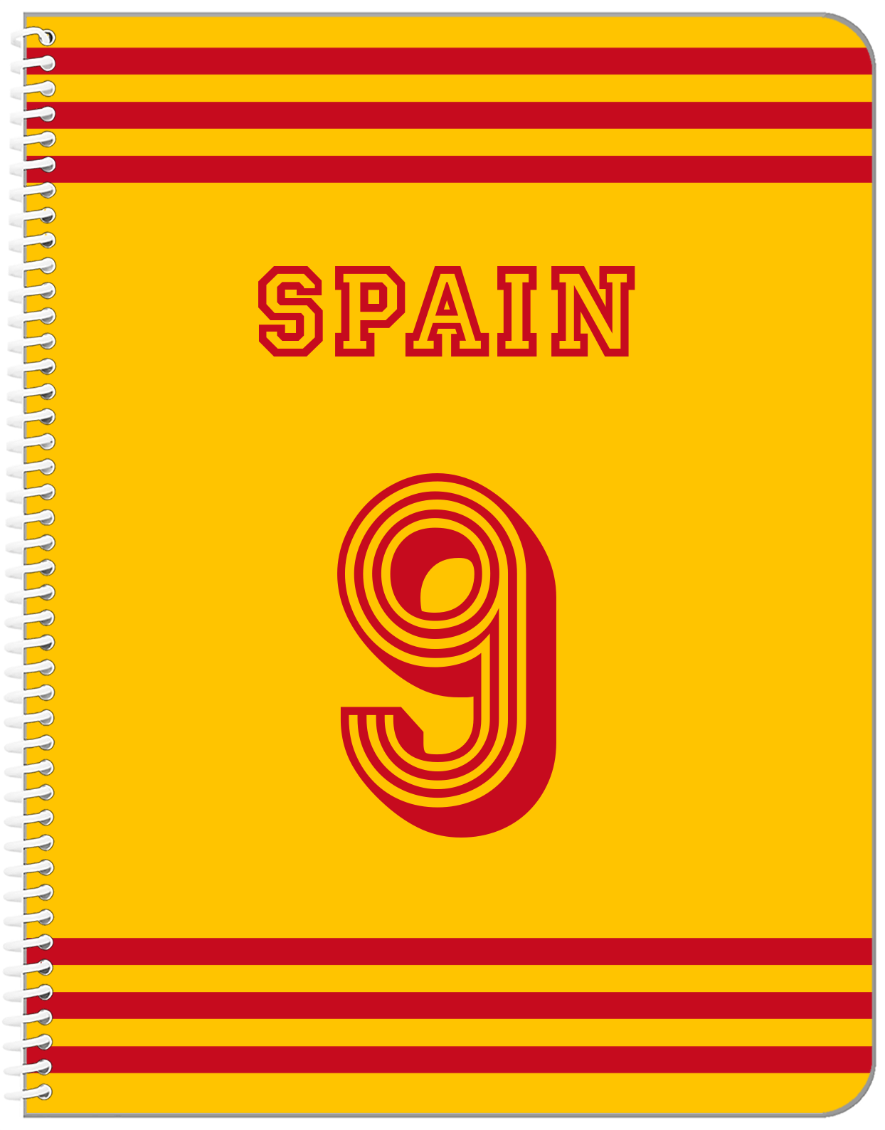Personalized Jersey Number Notebook - Spain - Double Stripe - Front View