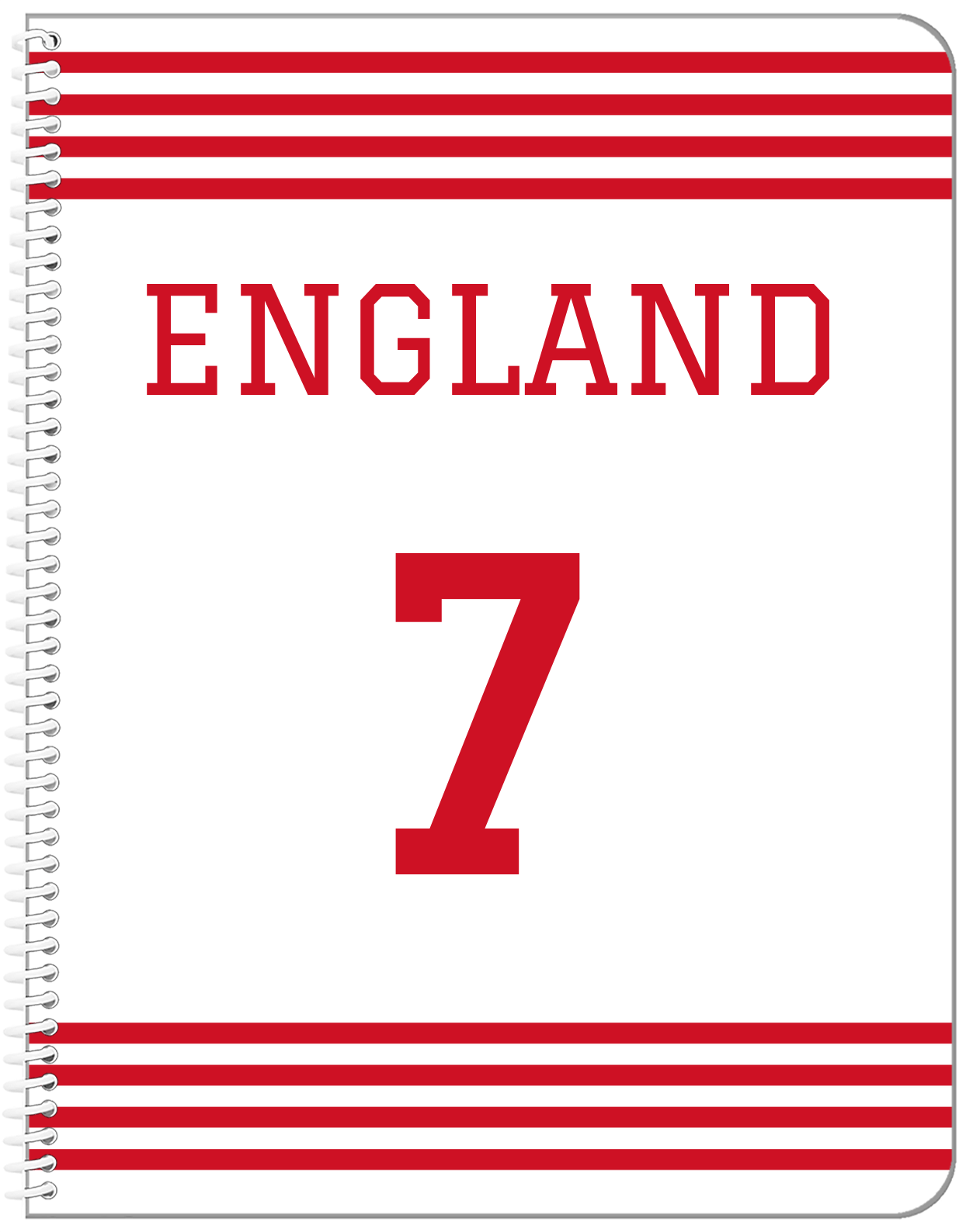 Personalized Jersey Number Notebook - England - Triple Stripe - Front View