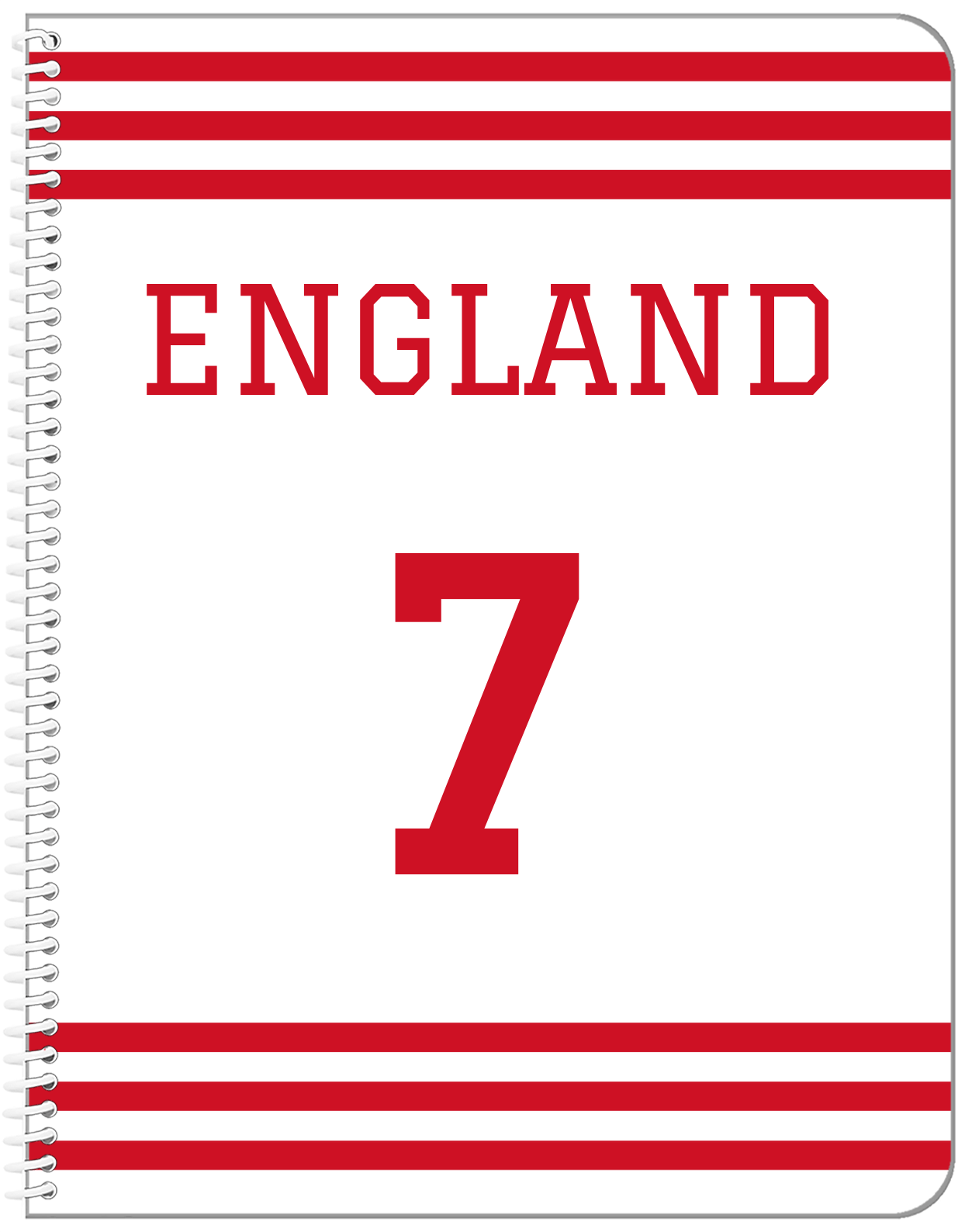 Personalized Jersey Number Notebook - England - Double Stripe - Front View