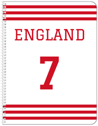 Thumbnail for Personalized Jersey Number Notebook - England - Double Stripe - Front View