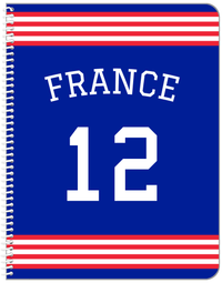 Thumbnail for Personalized Jersey Number Notebook with Arched Name - France - Triple Stripe - Front View
