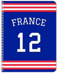 Thumbnail for Personalized Jersey Number Notebook with Arched Name - France - Double Stripe - Front View