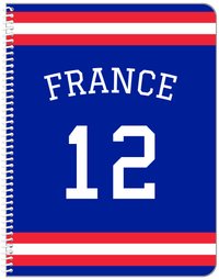 Thumbnail for Personalized Jersey Number Notebook with Arched Name - France - Single Stripe - Front View