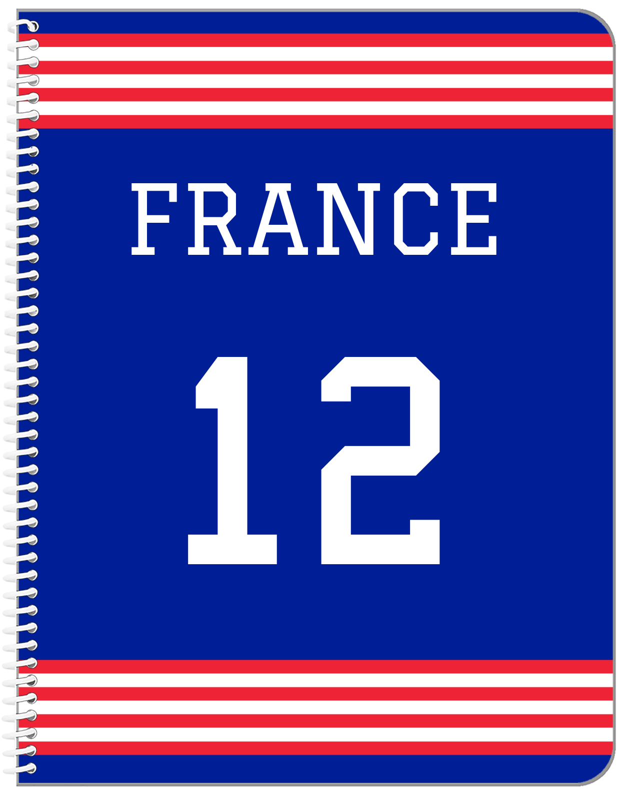 Personalized Jersey Number Notebook - France - Triple Stripe - Front View