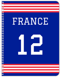 Thumbnail for Personalized Jersey Number Notebook - France - Triple Stripe - Front View