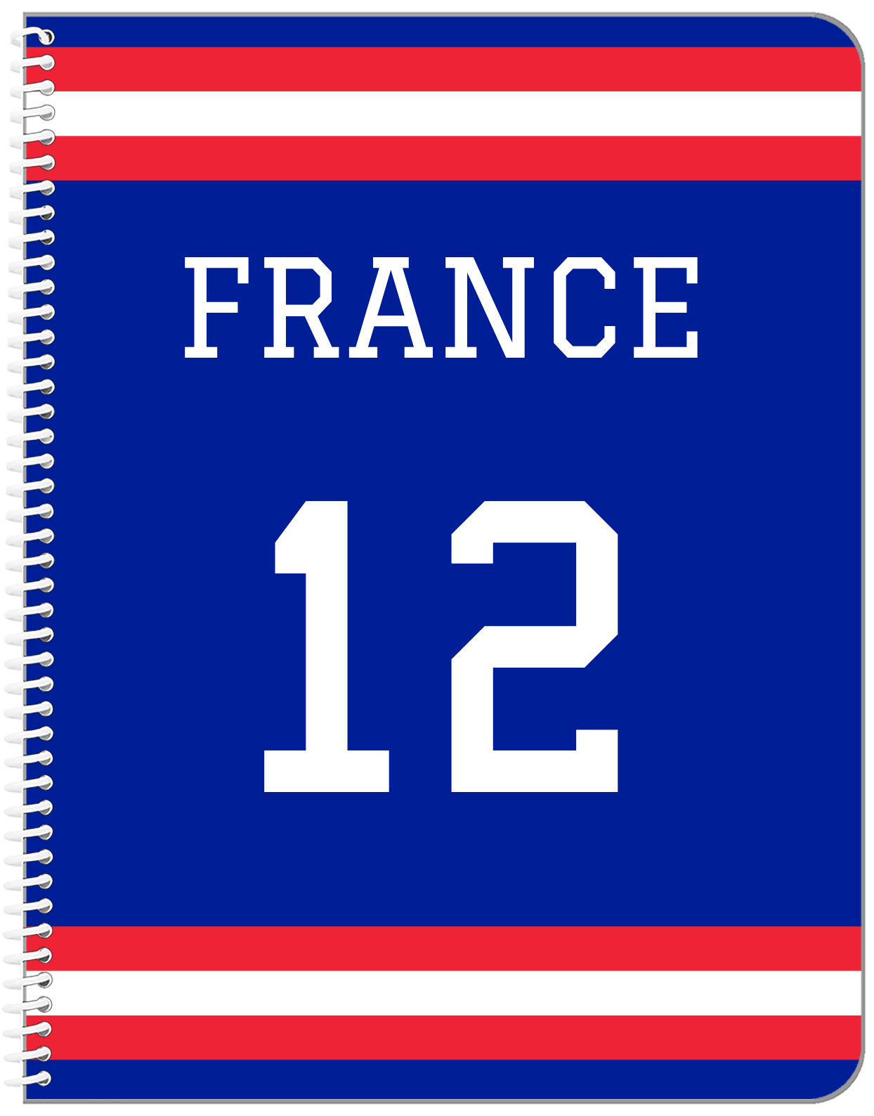 Personalized Jersey Number Notebook - France - Single Stripe - Front View