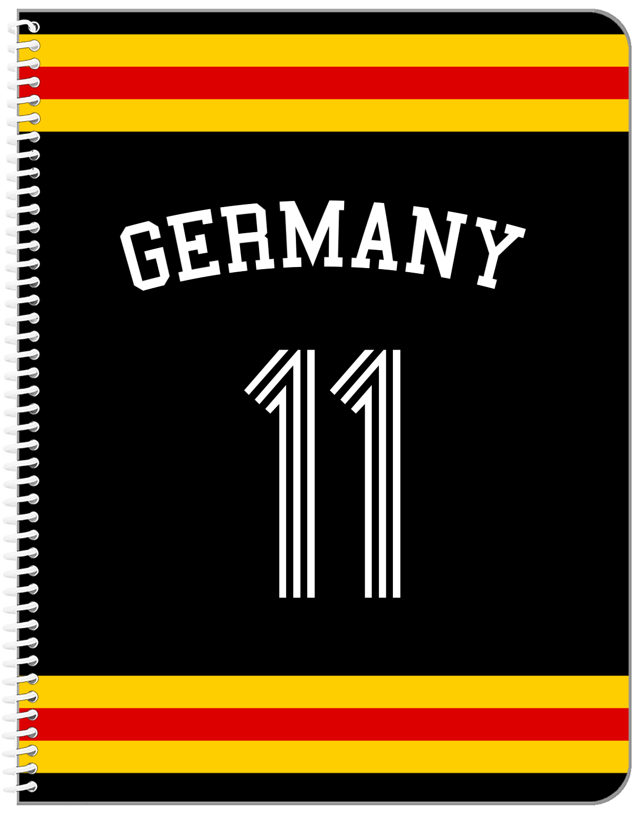 Personalized Jersey Number Notebook with Arched Name - Germany - Single Stripe - Front View